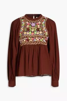 Хлопковая блузка со сборками с вышивкой ANTIK BATIK, коричневый
