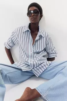 Хлопковая блузка свободного кроя H&M, голубой