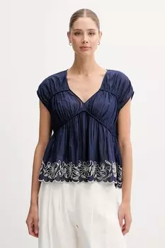 Хлопковая блузка United Colors Of Benetton, темно-синий