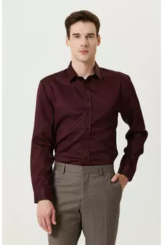 Хлопковая бордовая рубашка без глажки Network, бордовый