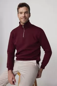 Хлопковая бордово-красная толстовка унисекс на молнии с высоким воротником и молнией TUDORS