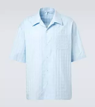 Хлопковая боулинговая рубашка с жаккардовым логотипом Loewe, светло-синий