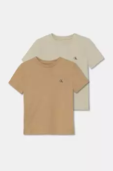 Хлопковая детская футболка Calvin Klein Jeans, 2 шт, бежевый