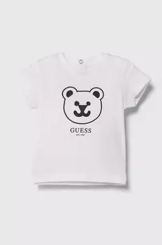 Хлопковая детская футболка Guess, белый