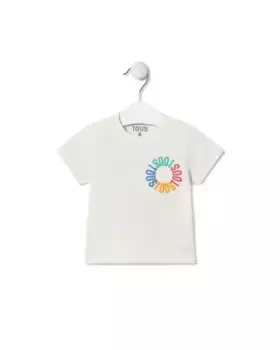 Хлопковая детская футболка с разноцветным круглым логотипом Tous, цвет Crudo