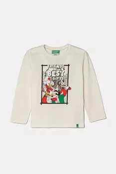 Хлопковая детская кофта с длинными рукавами United Colors Of Benetton, бежевый