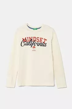 Хлопковая детская кофта с длинными рукавами United Colors Of Benetton, бежевый