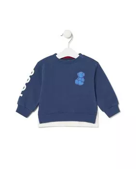 Хлопковая детская толстовка с медведем и логотипом Tous, темно-синий