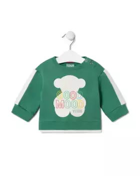 Хлопковая детская толстовка с мишкой и разноцветной надписью Good Mood Tous, зеленый