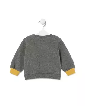 Хлопковая детская толстовка с разноцветным махровым мишкой в центре Tous, серый