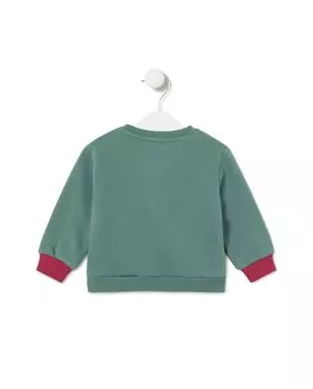 Хлопковая детская толстовка с разноцветным махровым мишкой в центре Tous, зеленый