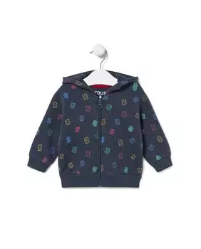 Хлопковая детская толстовка с разноцветными мишками на капюшоне Tous, темно-синий