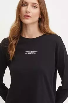 Хлопковая домашняя рубашка с длинными рукавами United Colors of Benetton, черный