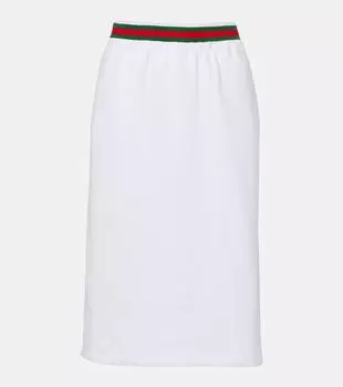 Хлопковая джерсей юбка миди Gucci, White/Mix