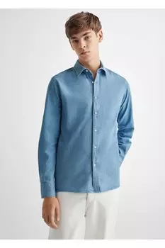 Хлопковая джинсовая рубашка Mango, синий