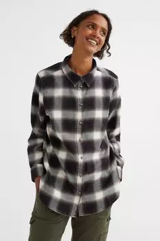 Хлопковая фланелевая рубашка H&amp;M, черный/сетка