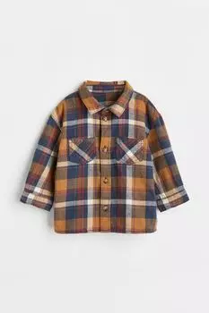 Хлопковая фланелевая рубашка H&amp;M, коричневый/клетчатый