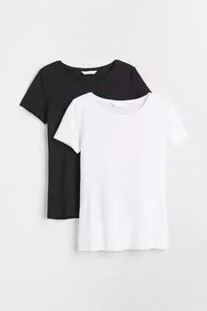Хлопковая футболка, 2 шт. H&M, черно-белый