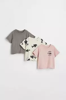 Хлопковая футболка, 3 шт. H&amp;M, светло-розовый/касатка