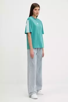 Хлопковая футболка 3-Stripes Adidas, бирюзовый