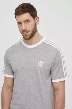 Хлопковая футболка Adicolor 3-Stripes Adidas Originals, серый