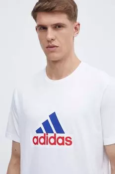 Хлопковая футболка adidas, белый