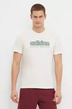 Хлопковая футболка adidas, бежевый