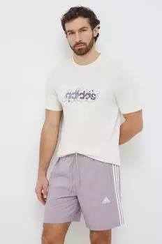Хлопковая футболка adidas, бежевый