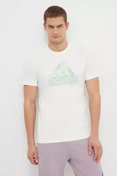Хлопковая футболка adidas, бежевый