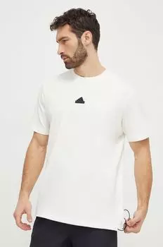 Хлопковая футболка adidas, бежевый