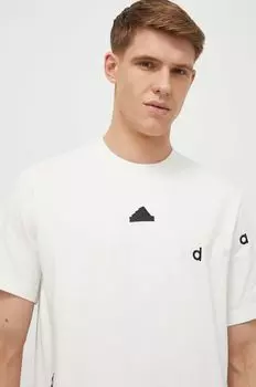 Хлопковая футболка adidas, бежевый