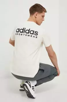 Хлопковая футболка adidas, бежевый