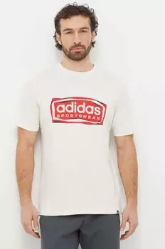 Хлопковая футболка adidas, бежевый