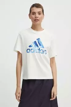 Хлопковая футболка adidas, бежевый
