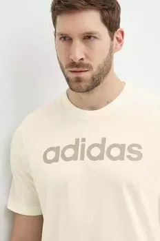 Хлопковая футболка adidas, бежевый