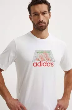 Хлопковая футболка adidas, бежевый