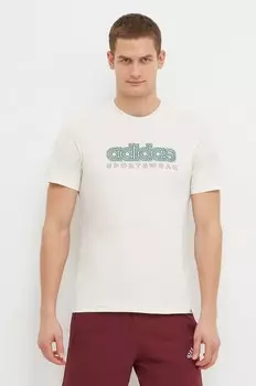 Хлопковая футболка adidas, бежевый