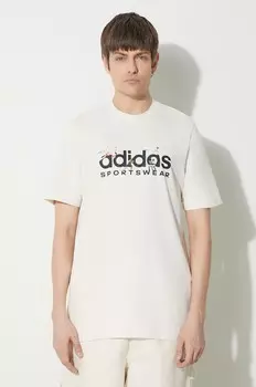 Хлопковая футболка adidas, бежевый