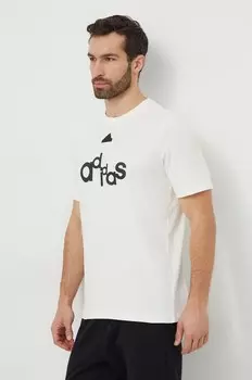 Хлопковая футболка adidas, бежевый