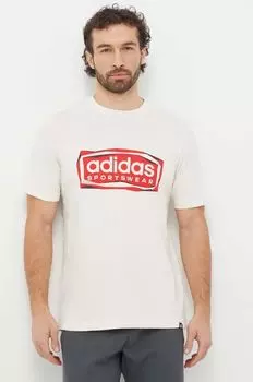 Хлопковая футболка adidas, бежевый