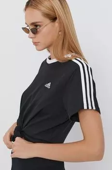 Хлопковая футболка adidas, черный