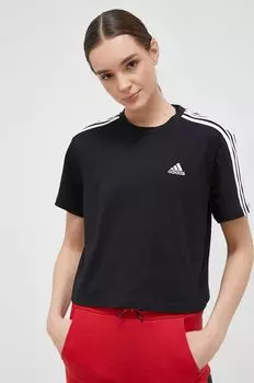 Хлопковая футболка adidas, черный
