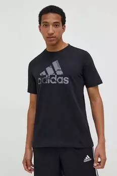 Хлопковая футболка adidas, черный