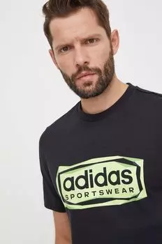 Хлопковая футболка adidas, черный