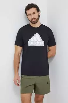 Хлопковая футболка adidas, черный