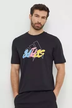 Хлопковая футболка adidas, черный