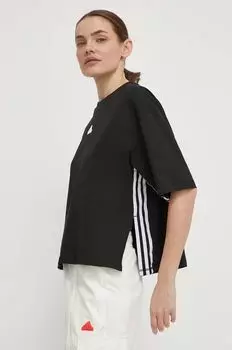 Хлопковая футболка adidas, черный