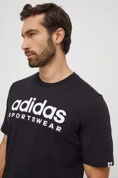 Хлопковая футболка adidas, черный