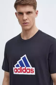 Хлопковая футболка adidas, черный
