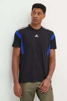 Хлопковая футболка adidas, черный